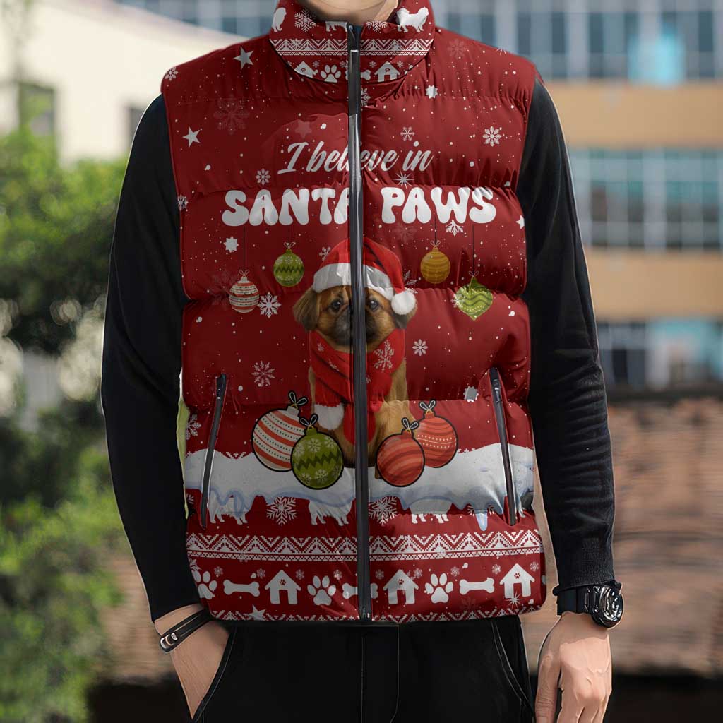 Pekingese Dog I Believe In Santa Paws Christmas Sleeveless Puffer Jacket Xmas Holiday Patterns - Wonder Print Shop