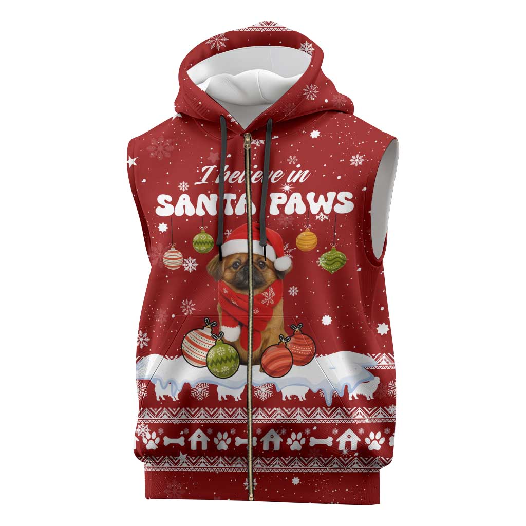 Pekingese Dog I Believe In Santa Paws Christmas Sleeveless Zip Hoodie Xmas Holiday Patterns - Wonder Print Shop