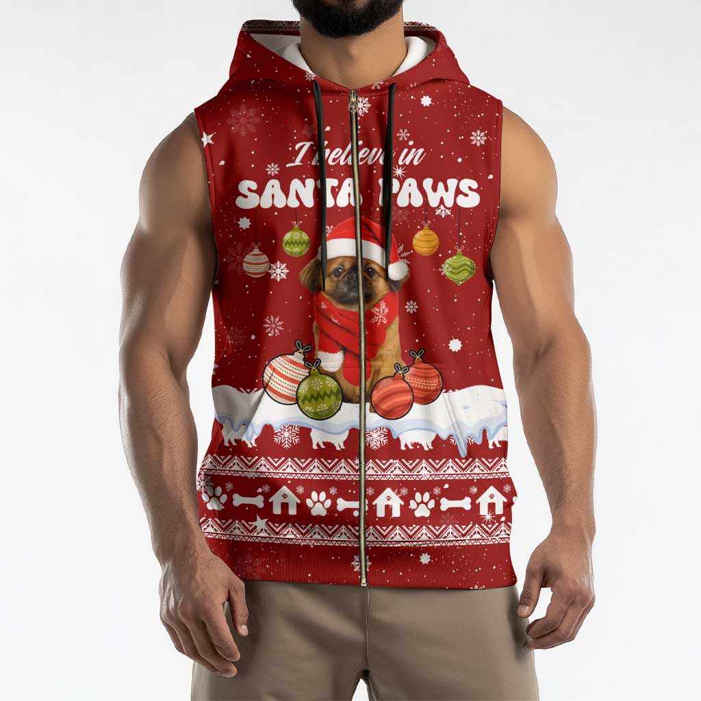 Pekingese Dog I Believe In Santa Paws Christmas Sleeveless Zip Hoodie Xmas Holiday Patterns - Wonder Print Shop