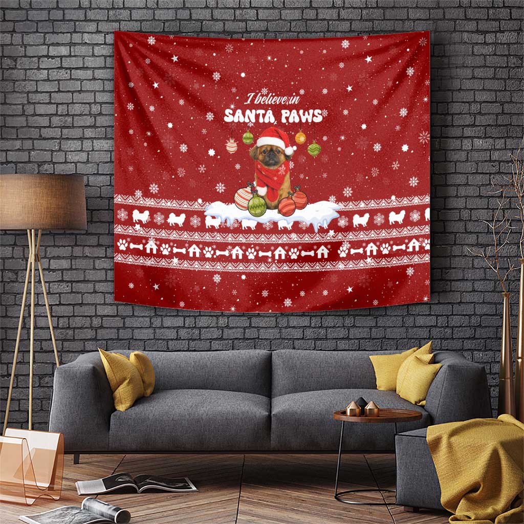 Pekingese Dog I Believe In Santa Paws Christmas Tapestry Xmas Holiday Patterns - Wonder Print Shop