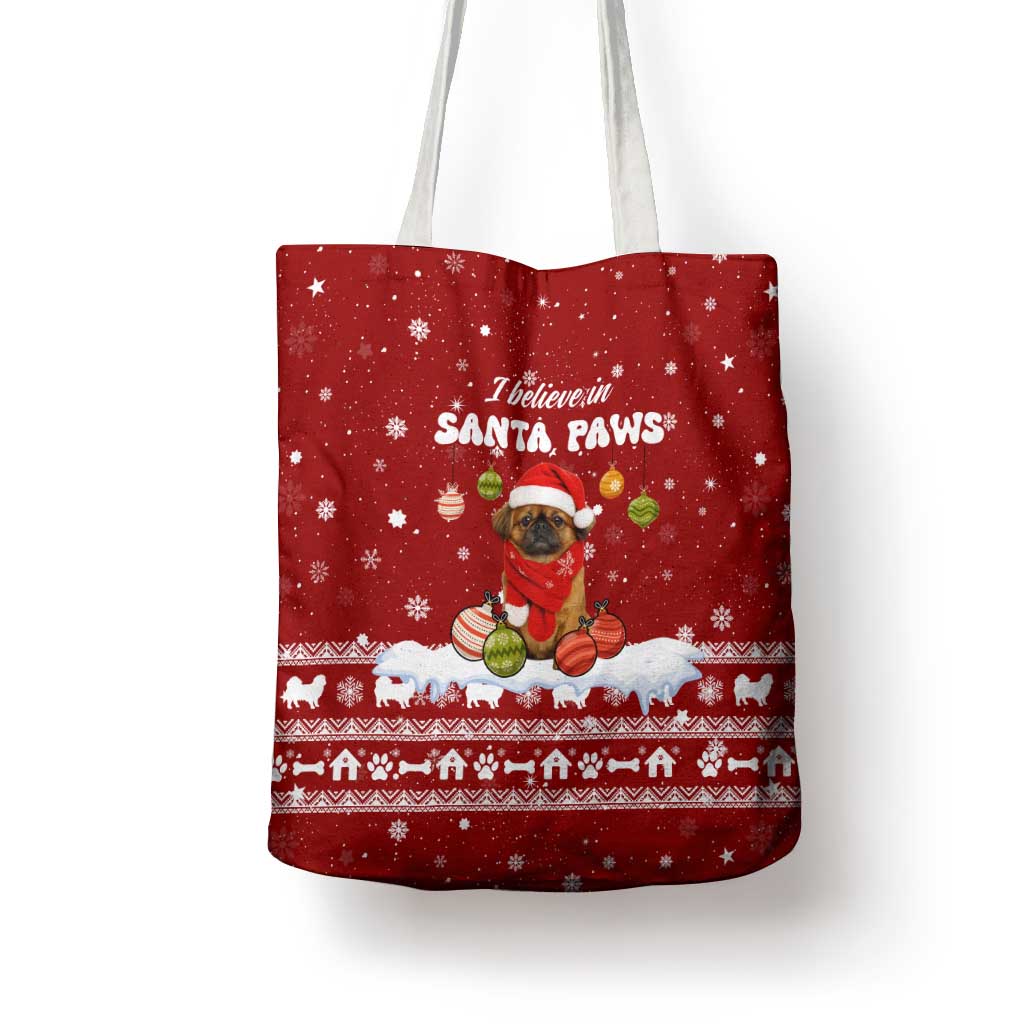 Pekingese Dog I Believe In Santa Paws Christmas Tote Bag Xmas Holiday Patterns - Wonder Print Shop