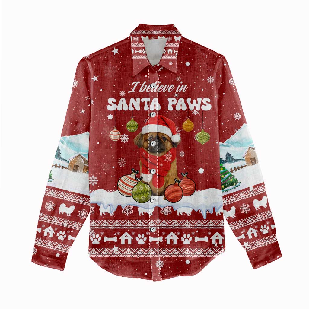 Pekingese Dog I Believe In Santa Paws Christmas Women Casual Shirt Xmas Holiday Patterns - Wonder Print Shop