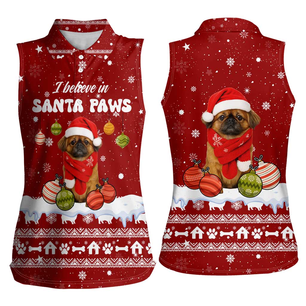 Pekingese Dog I Believe In Santa Paws Christmas Women Sleeveless Polo Shirt Xmas Holiday Patterns - Wonder Print Shop