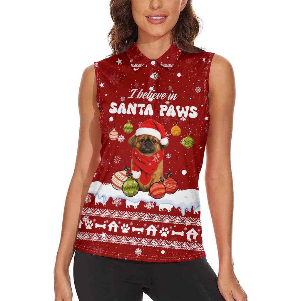 Pekingese Dog I Believe In Santa Paws Christmas Women Sleeveless Polo Shirt Xmas Holiday Patterns - Wonder Print Shop