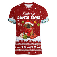 Pekingese Dog I Believe In Santa Paws Christmas Women V-Neck T-Shirt Xmas Holiday Patterns - Wonder Print Shop