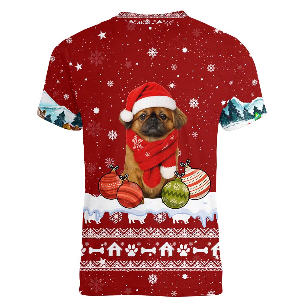 Pekingese Dog I Believe In Santa Paws Christmas Women V-Neck T-Shirt Xmas Holiday Patterns - Wonder Print Shop