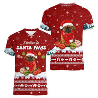 Pekingese Dog I Believe In Santa Paws Christmas Women V-Neck T-Shirt Xmas Holiday Patterns - Wonder Print Shop