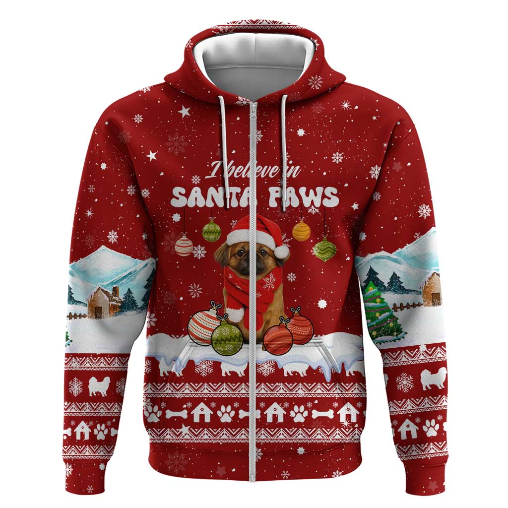 Pekingese Dog I Believe In Santa Paws Christmas Zip Hoodie Xmas Holiday Patterns - Wonder Print Shop