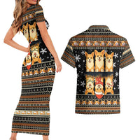 Pembroke Welsh Corgi Dog Christmas Couples Matching Short Sleeve Bodycon Dress and Hawaiian Shirt Xmas Holiday Patterns - Wonder Print Shop