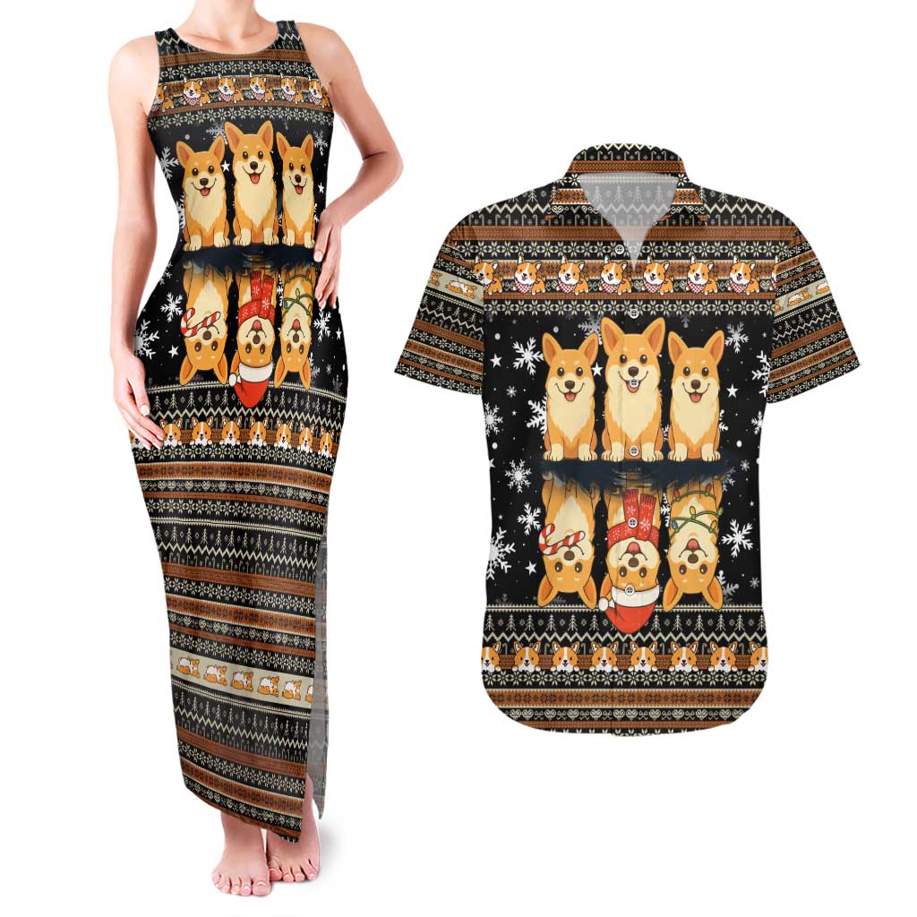 Pembroke Welsh Corgi Dog Christmas Couples Matching Tank Maxi Dress and Hawaiian Shirt Xmas Holiday Patterns - Wonder Print Shop