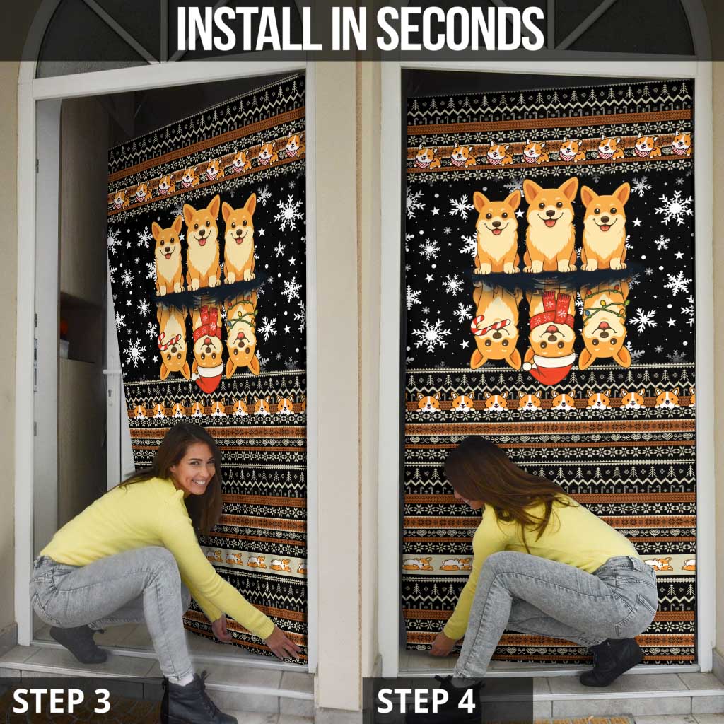 Pembroke Welsh Corgi Dog Christmas Door Cover Xmas Holiday Patterns - Wonder Print Shop