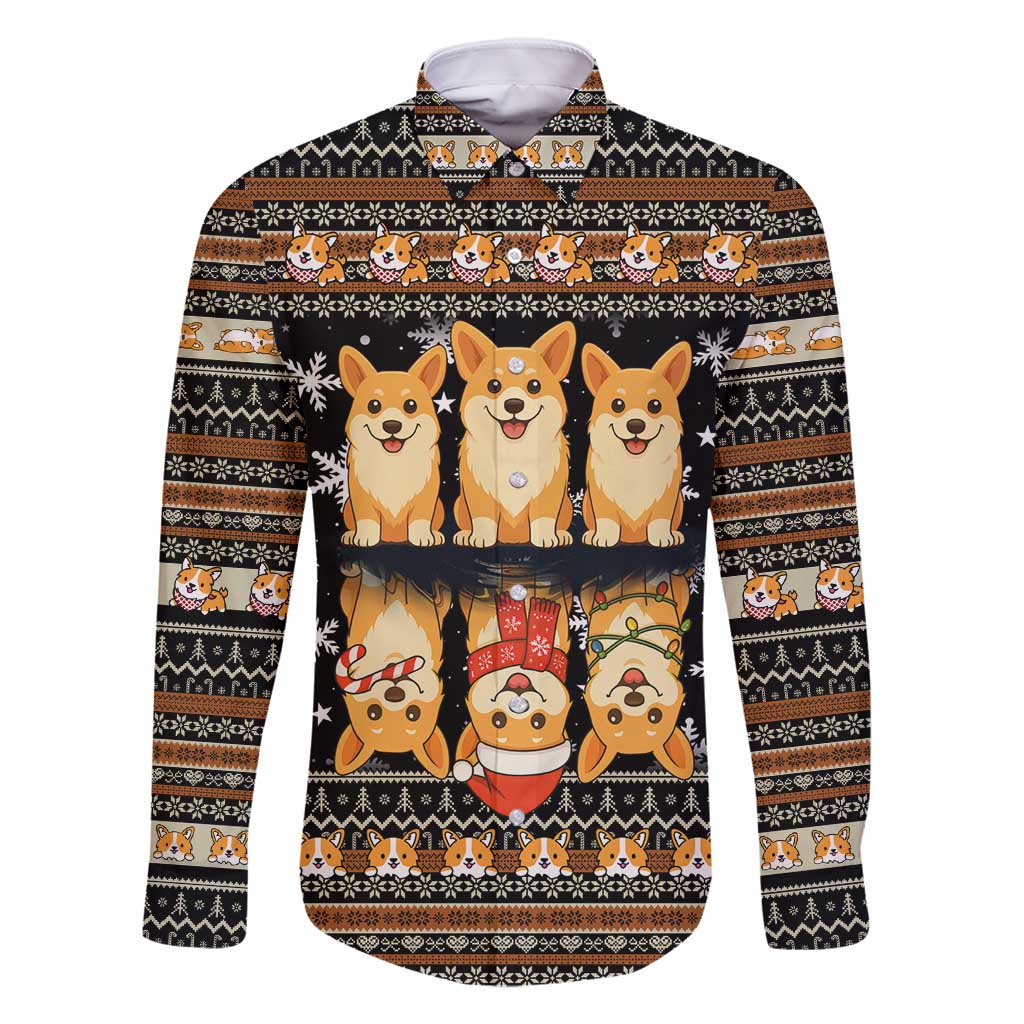 Pembroke Welsh Corgi Dog Christmas Family Matching Long Sleeve Bodycon Dress and Hawaiian Shirt Xmas Holiday Patterns - Wonder Print Shop