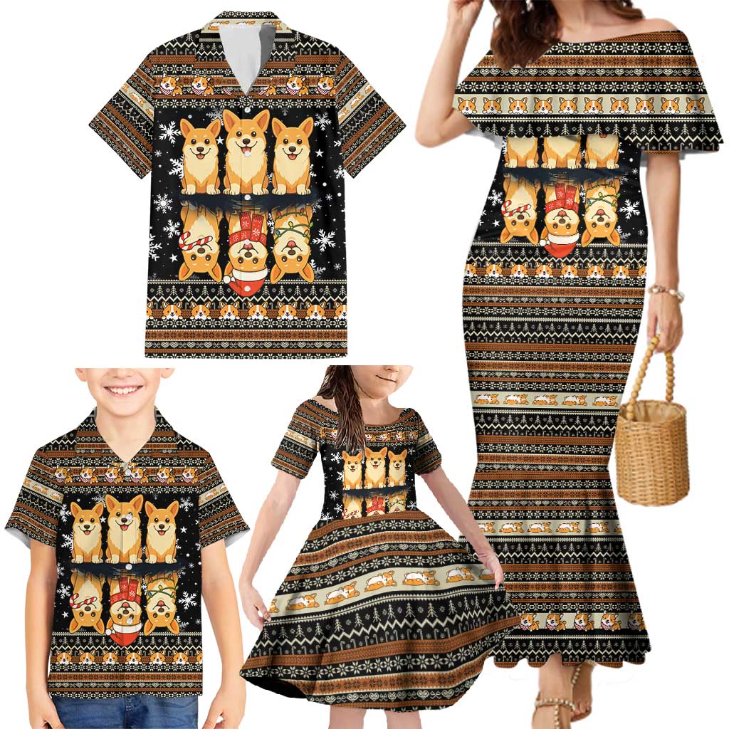 Pembroke Welsh Corgi Dog Christmas Family Matching Mermaid Dress and Hawaiian Shirt Xmas Holiday Patterns - Wonder Print Shop