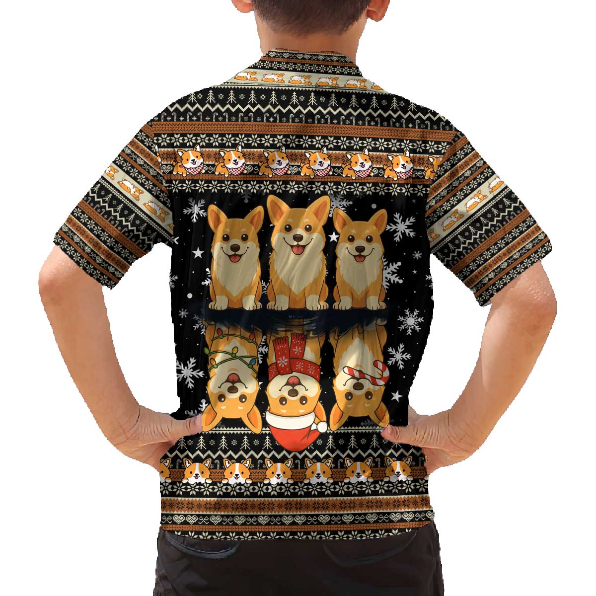 Pembroke Welsh Corgi Dog Christmas Family Matching Off The Shoulder Long Sleeve Dress and Hawaiian Shirt Xmas Holiday Patterns - Wonder Print Shop