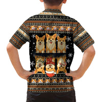 Pembroke Welsh Corgi Dog Christmas Family Matching Off The Shoulder Long Sleeve Dress and Hawaiian Shirt Xmas Holiday Patterns - Wonder Print Shop