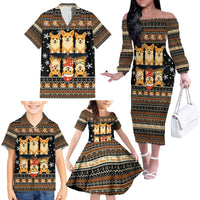 Pembroke Welsh Corgi Dog Christmas Family Matching Off The Shoulder Long Sleeve Dress and Hawaiian Shirt Xmas Holiday Patterns - Wonder Print Shop