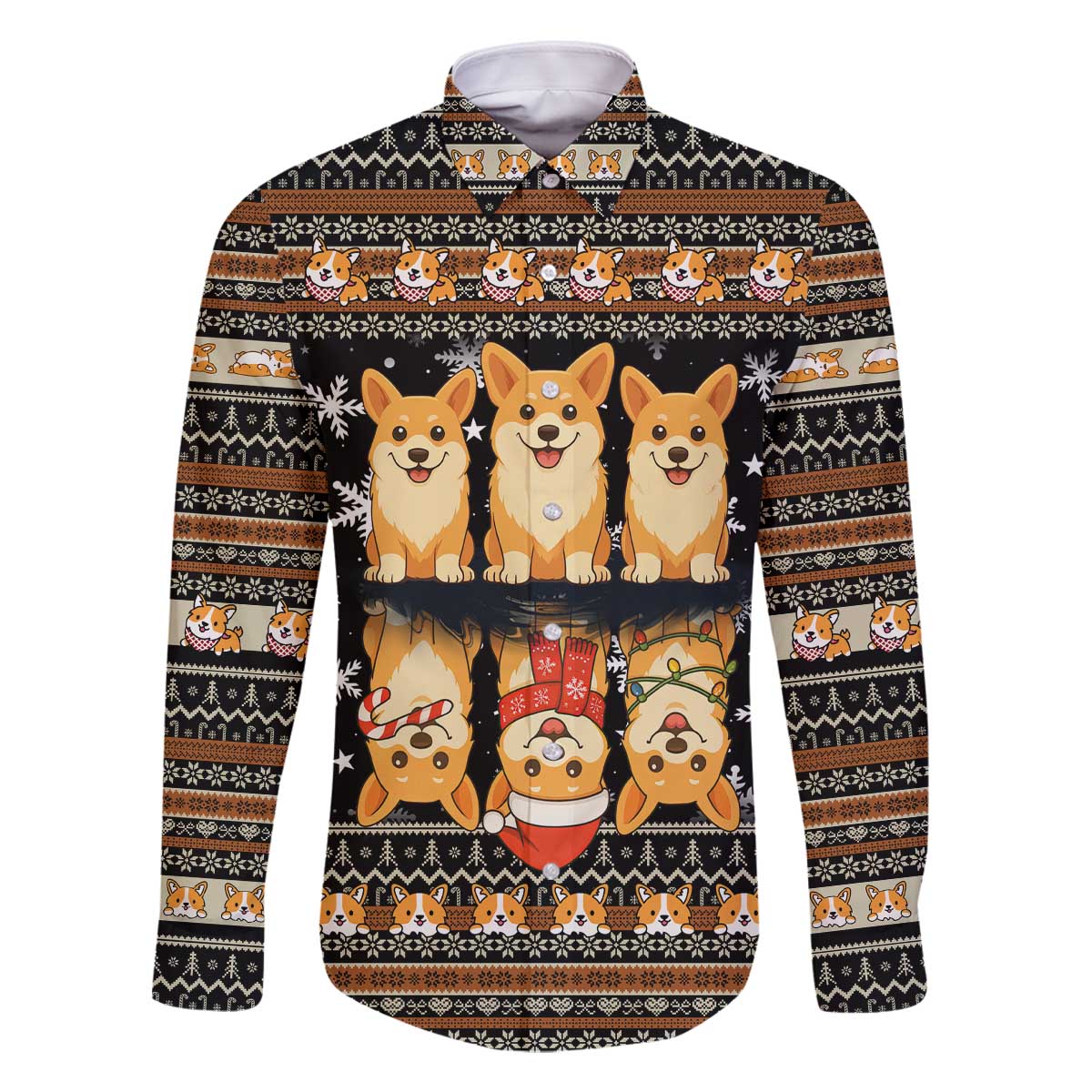Pembroke Welsh Corgi Dog Christmas Family Matching Off The Shoulder Long Sleeve Dress and Hawaiian Shirt Xmas Holiday Patterns - Wonder Print Shop
