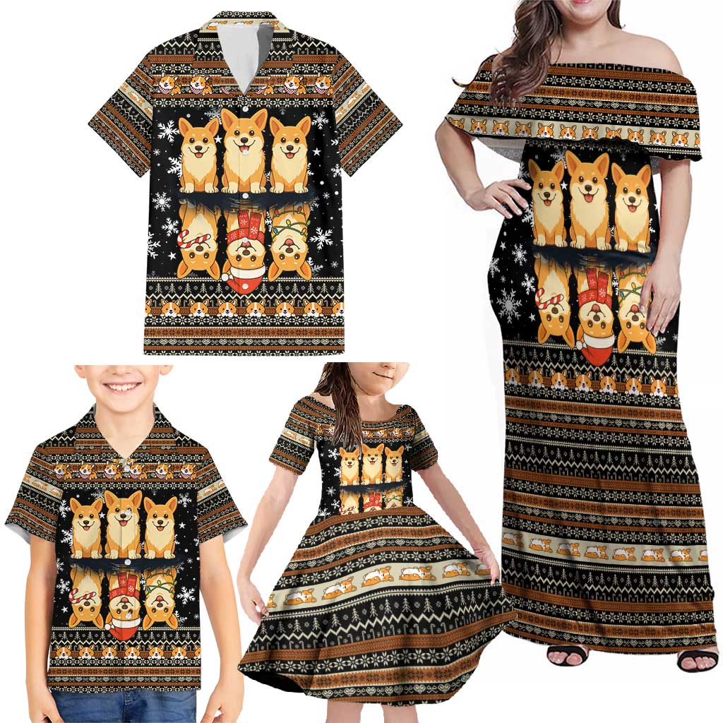 Pembroke Welsh Corgi Dog Christmas Family Matching Off Shoulder Maxi Dress and Hawaiian Shirt Xmas Holiday Patterns - Wonder Print Shop