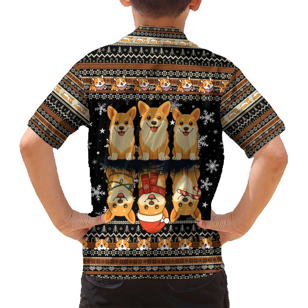 Pembroke Welsh Corgi Dog Christmas Family Matching Off Shoulder Short Dress and Hawaiian Shirt Xmas Holiday Patterns - Wonder Print Shop