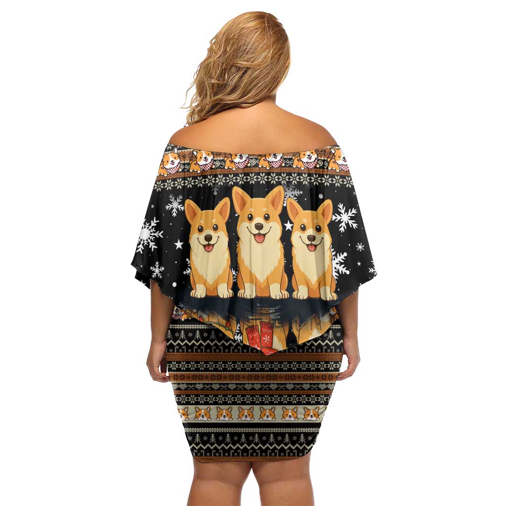 Pembroke Welsh Corgi Dog Christmas Family Matching Off Shoulder Short Dress and Hawaiian Shirt Xmas Holiday Patterns - Wonder Print Shop
