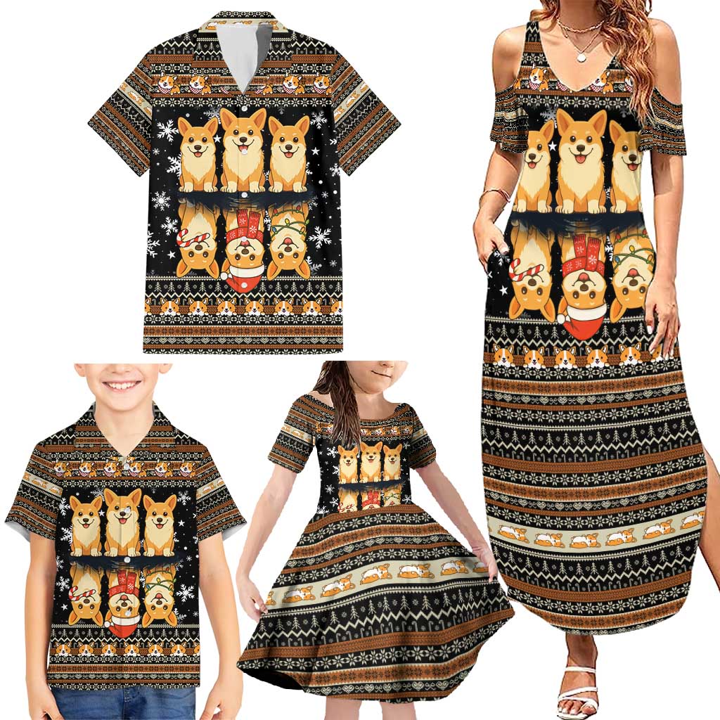 Pembroke Welsh Corgi Dog Christmas Family Matching Summer Maxi Dress and Hawaiian Shirt Xmas Holiday Patterns - Wonder Print Shop