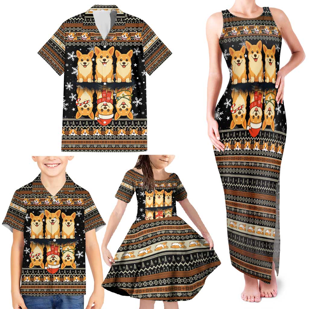 Pembroke Welsh Corgi Dog Christmas Family Matching Tank Maxi Dress and Hawaiian Shirt Xmas Holiday Patterns - Wonder Print Shop
