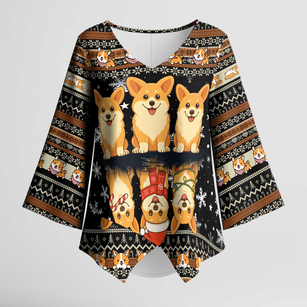 Pembroke Welsh Corgi Dog Christmas Kimono Sleeve Blouse Xmas Holiday Patterns - Wonder Print Shop