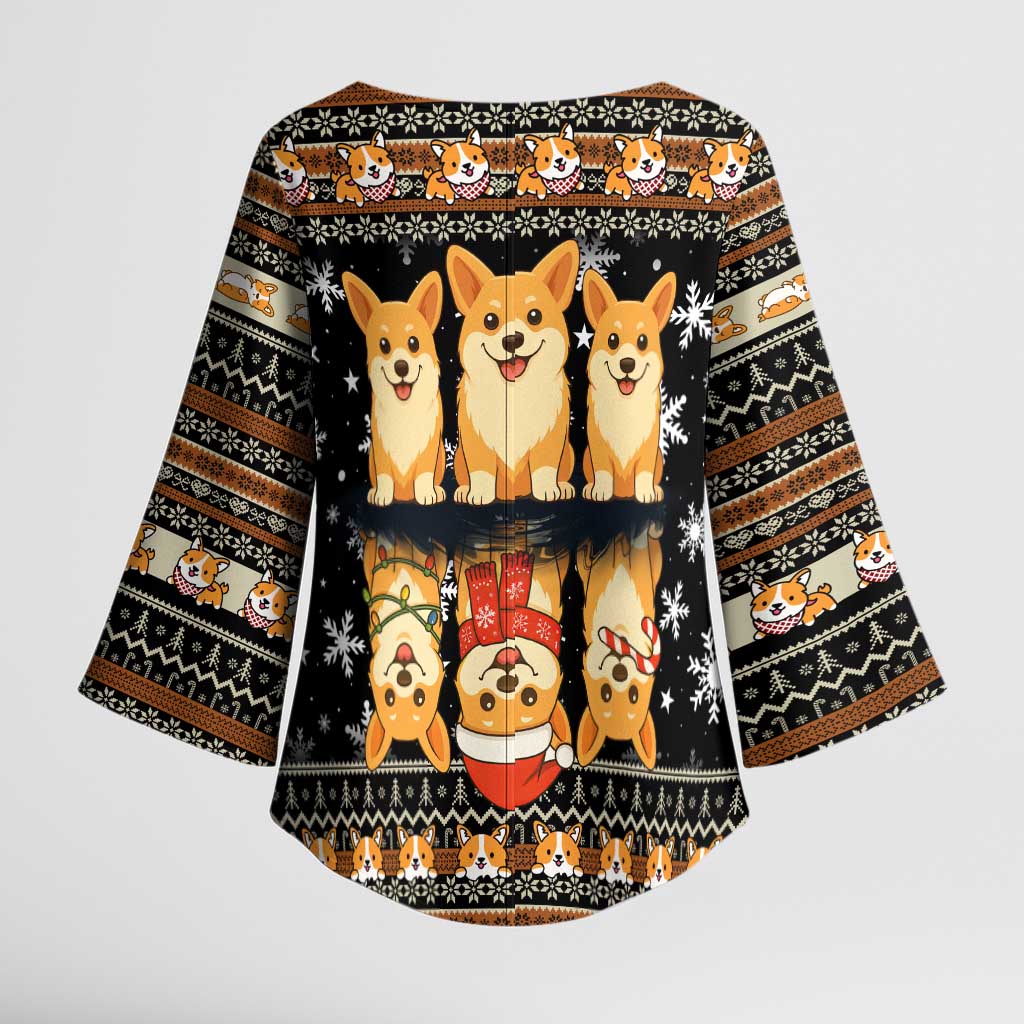 Pembroke Welsh Corgi Dog Christmas Kimono Sleeve Blouse Xmas Holiday Patterns - Wonder Print Shop