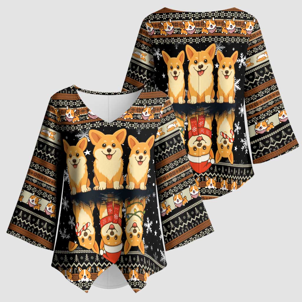 Pembroke Welsh Corgi Dog Christmas Kimono Sleeve Blouse Xmas Holiday Patterns - Wonder Print Shop