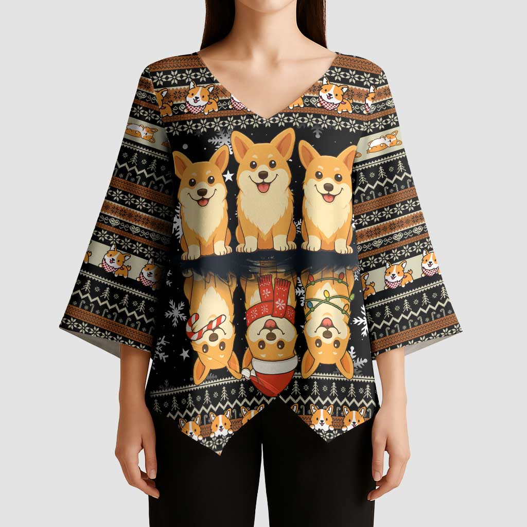 Pembroke Welsh Corgi Dog Christmas Kimono Sleeve Blouse Xmas Holiday Patterns - Wonder Print Shop