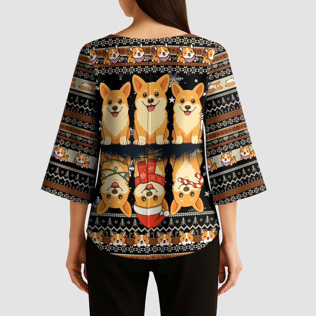 Pembroke Welsh Corgi Dog Christmas Kimono Sleeve Blouse Xmas Holiday Patterns - Wonder Print Shop