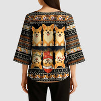 Pembroke Welsh Corgi Dog Christmas Kimono Sleeve Blouse Xmas Holiday Patterns - Wonder Print Shop