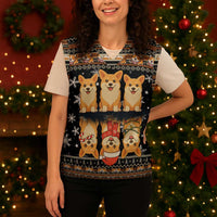 Pembroke Welsh Corgi Dog Christmas Knitted V-Neck Vest Xmas Holiday Patterns - Wonder Print Shop