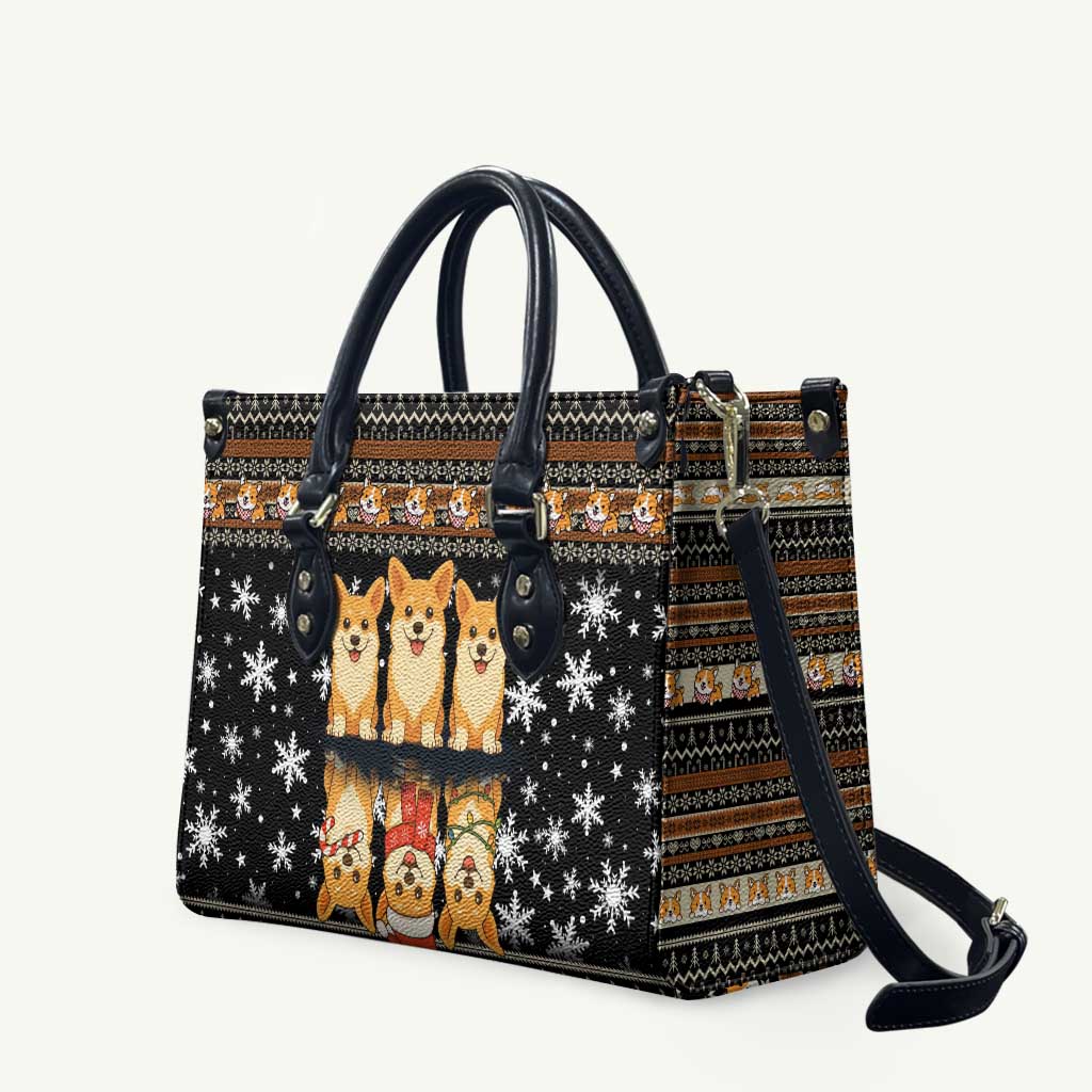 Pembroke Welsh Corgi Dog Christmas Leather Bag Xmas Holiday Patterns - Wonder Print Shop