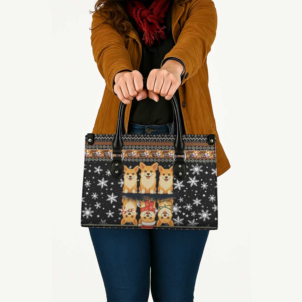 Pembroke Welsh Corgi Dog Christmas Leather Bag Xmas Holiday Patterns - Wonder Print Shop