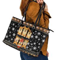 Pembroke Welsh Corgi Dog Christmas Leather Tote Bag Xmas Holiday Patterns - Wonder Print Shop