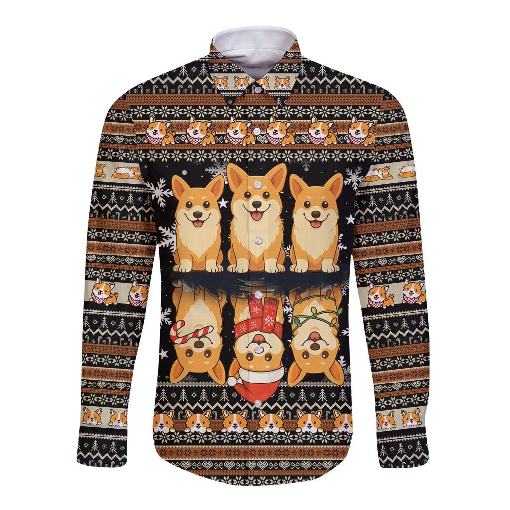 Pembroke Welsh Corgi Dog Christmas Long Sleeve Button Shirt Xmas Holiday Patterns - Wonder Print Shop
