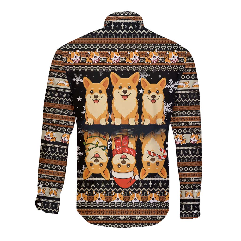 Pembroke Welsh Corgi Dog Christmas Long Sleeve Button Shirt Xmas Holiday Patterns - Wonder Print Shop