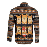 Pembroke Welsh Corgi Dog Christmas Long Sleeve Button Shirt Xmas Holiday Patterns - Wonder Print Shop