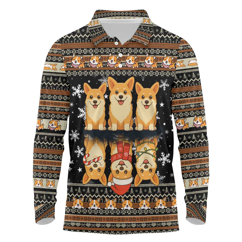 Pembroke Welsh Corgi Dog Christmas Long Sleeve Polo Shirt Xmas Holiday Patterns - Wonder Print Shop