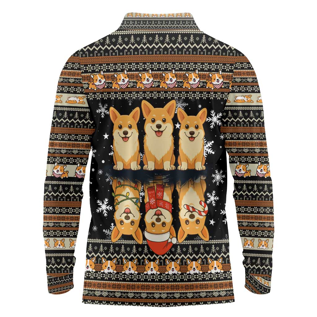Pembroke Welsh Corgi Dog Christmas Long Sleeve Polo Shirt Xmas Holiday Patterns - Wonder Print Shop