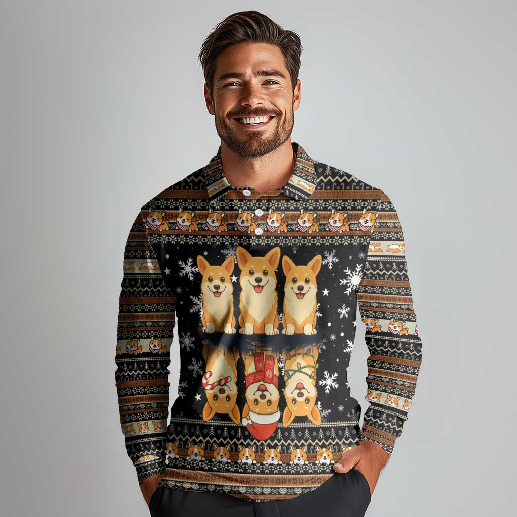 Pembroke Welsh Corgi Dog Christmas Long Sleeve Polo Shirt Xmas Holiday Patterns - Wonder Print Shop