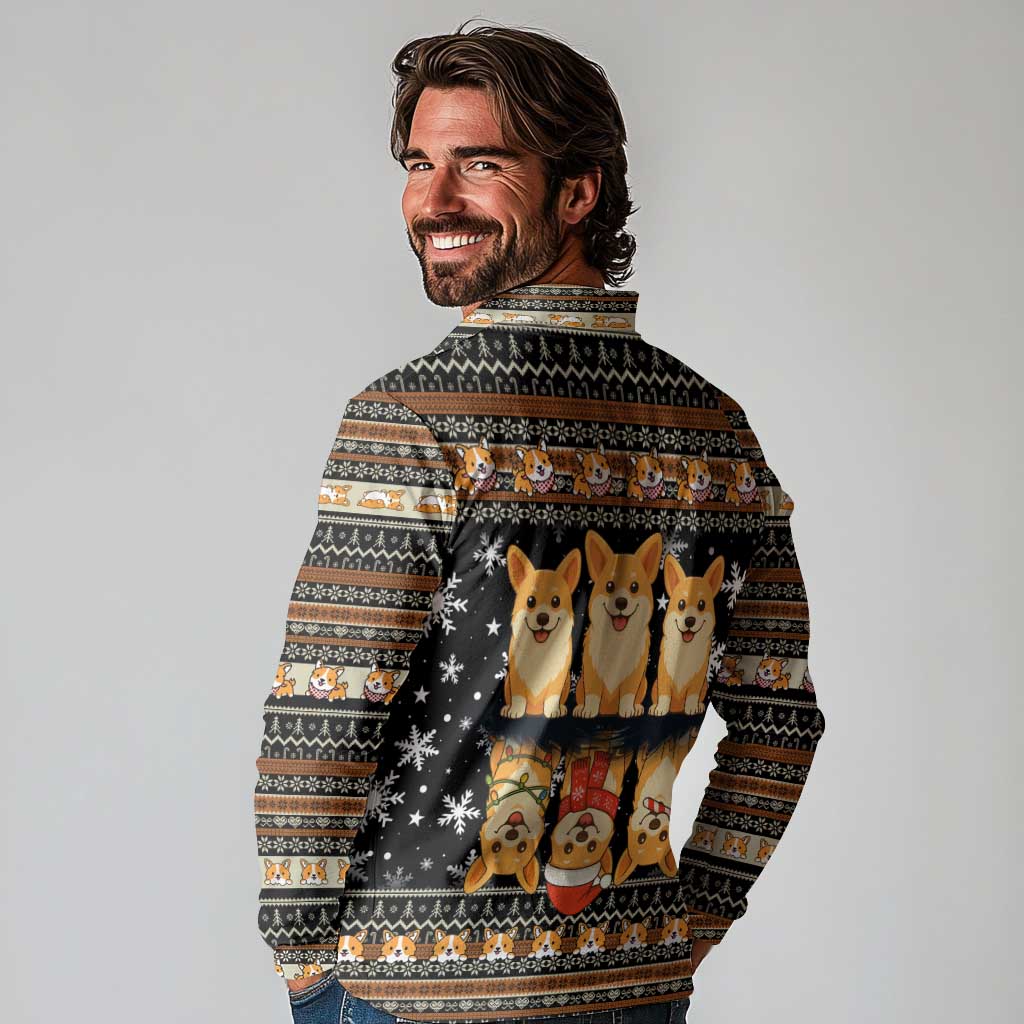 Pembroke Welsh Corgi Dog Christmas Long Sleeve Polo Shirt Xmas Holiday Patterns - Wonder Print Shop
