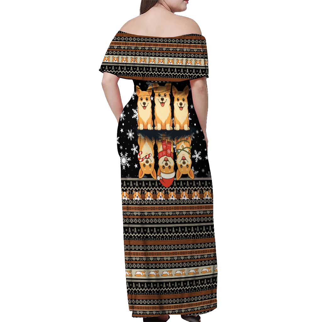 Pembroke Welsh Corgi Dog Christmas Off Shoulder Maxi Dress Xmas Holiday Patterns - Wonder Print Shop