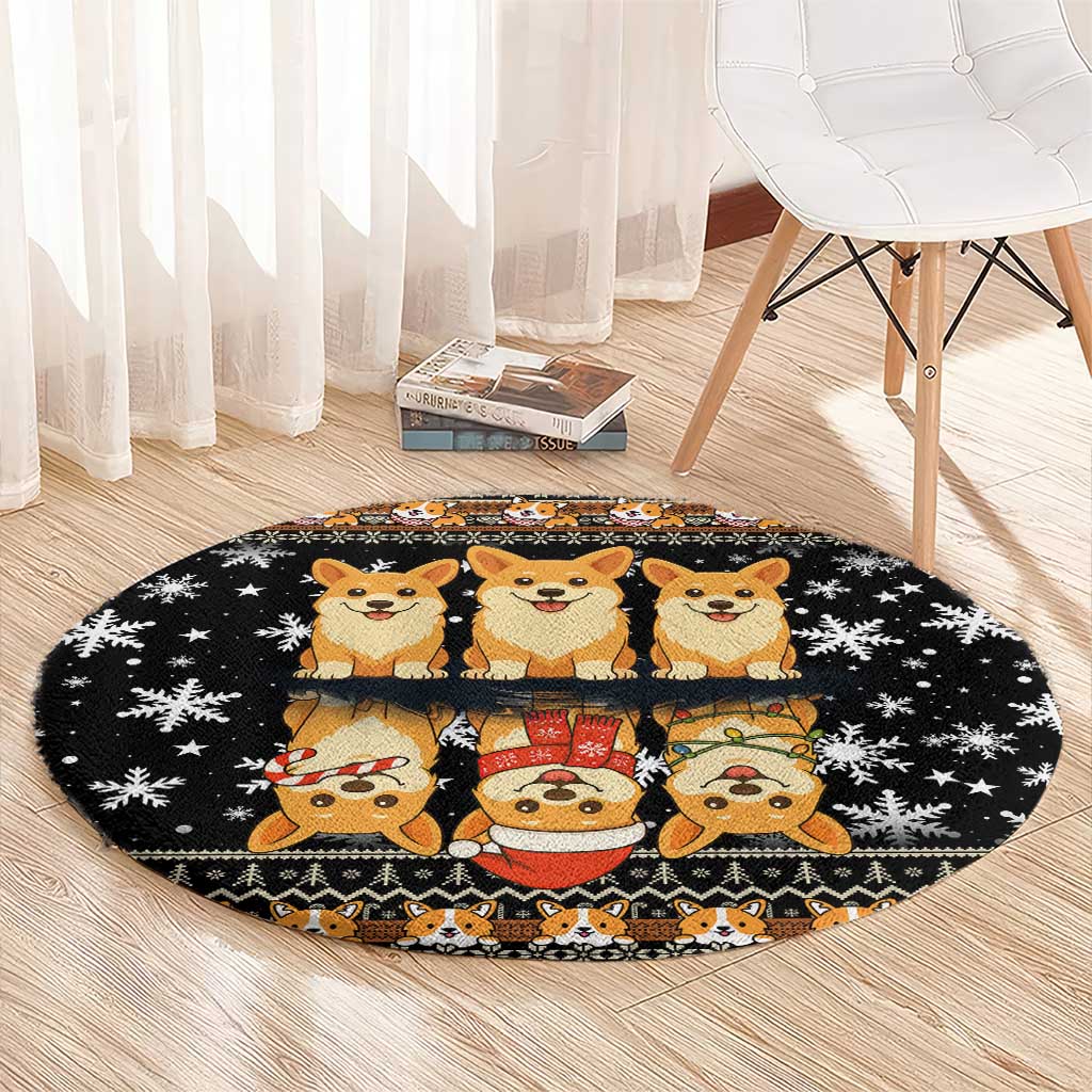 Pembroke Welsh Corgi Dog Christmas Round Carpet Xmas Holiday Patterns - Wonder Print Shop