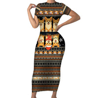 Pembroke Welsh Corgi Dog Christmas Short Sleeve Bodycon Dress Xmas Holiday Patterns - Wonder Print Shop