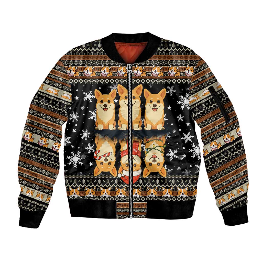 Pembroke Welsh Corgi Dog Christmas Sleeve Zip Bomber Jacket Xmas Holiday Patterns - Wonder Print Shop