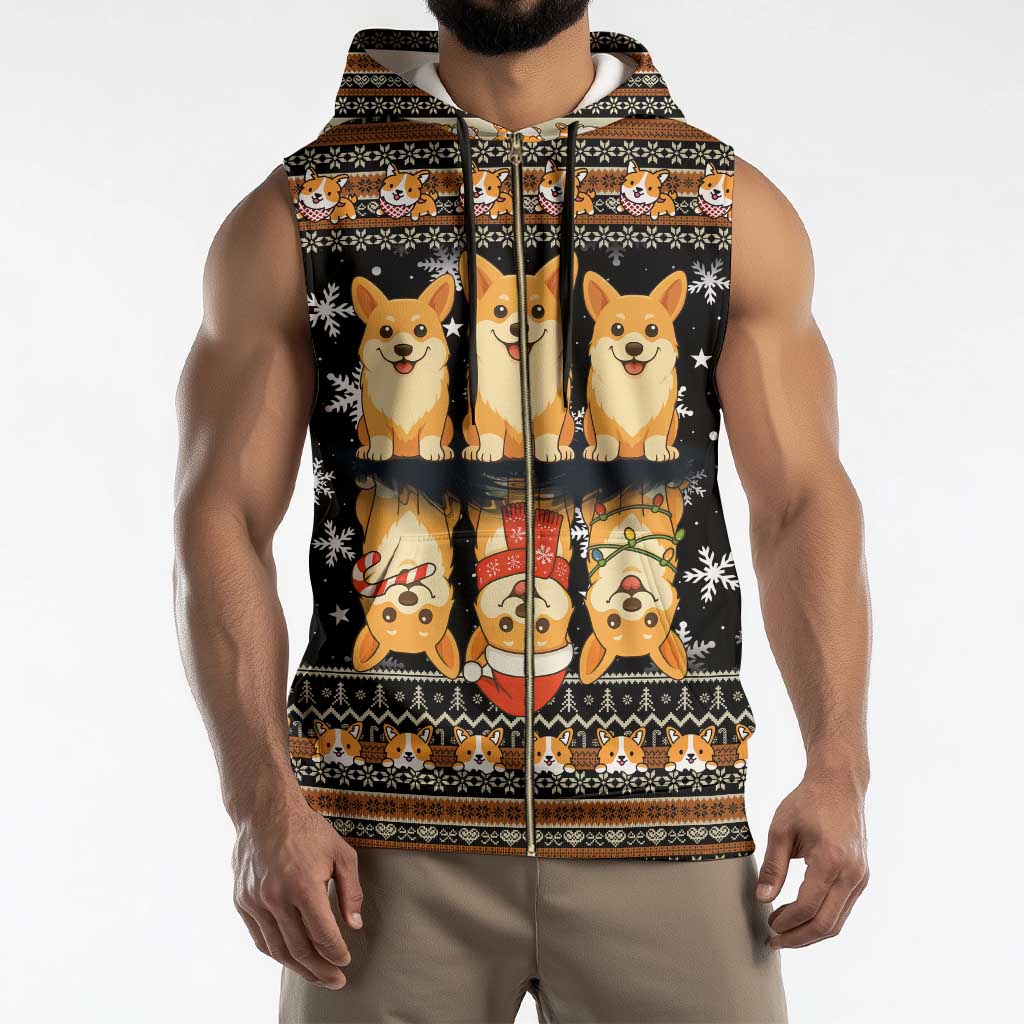 Pembroke Welsh Corgi Dog Christmas Sleeveless Zip Hoodie Xmas Holiday Patterns - Wonder Print Shop