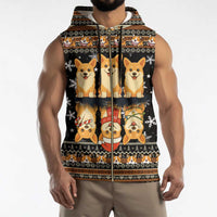 Pembroke Welsh Corgi Dog Christmas Sleeveless Zip Hoodie Xmas Holiday Patterns - Wonder Print Shop