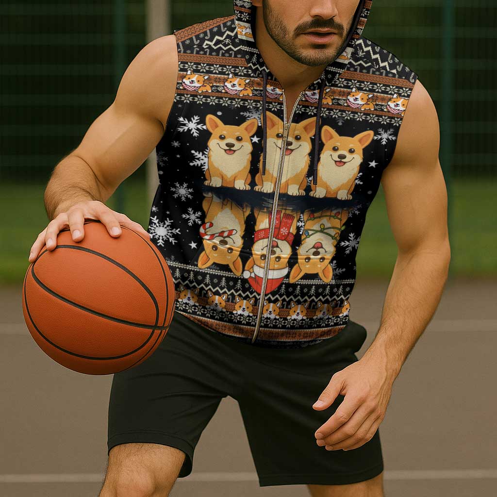 Pembroke Welsh Corgi Dog Christmas Sleeveless Zip Hoodie Xmas Holiday Patterns - Wonder Print Shop